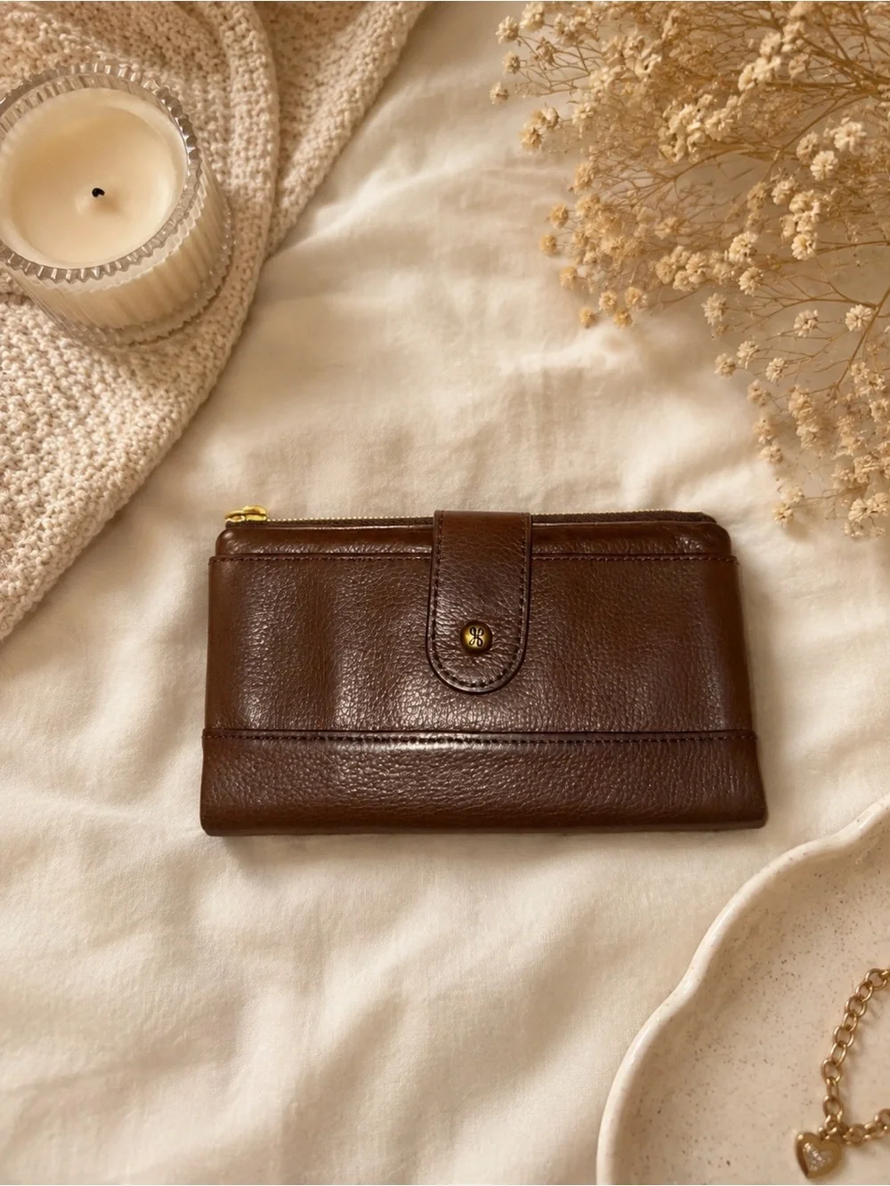 HOBO Brown Leather Wallet Floral Lining